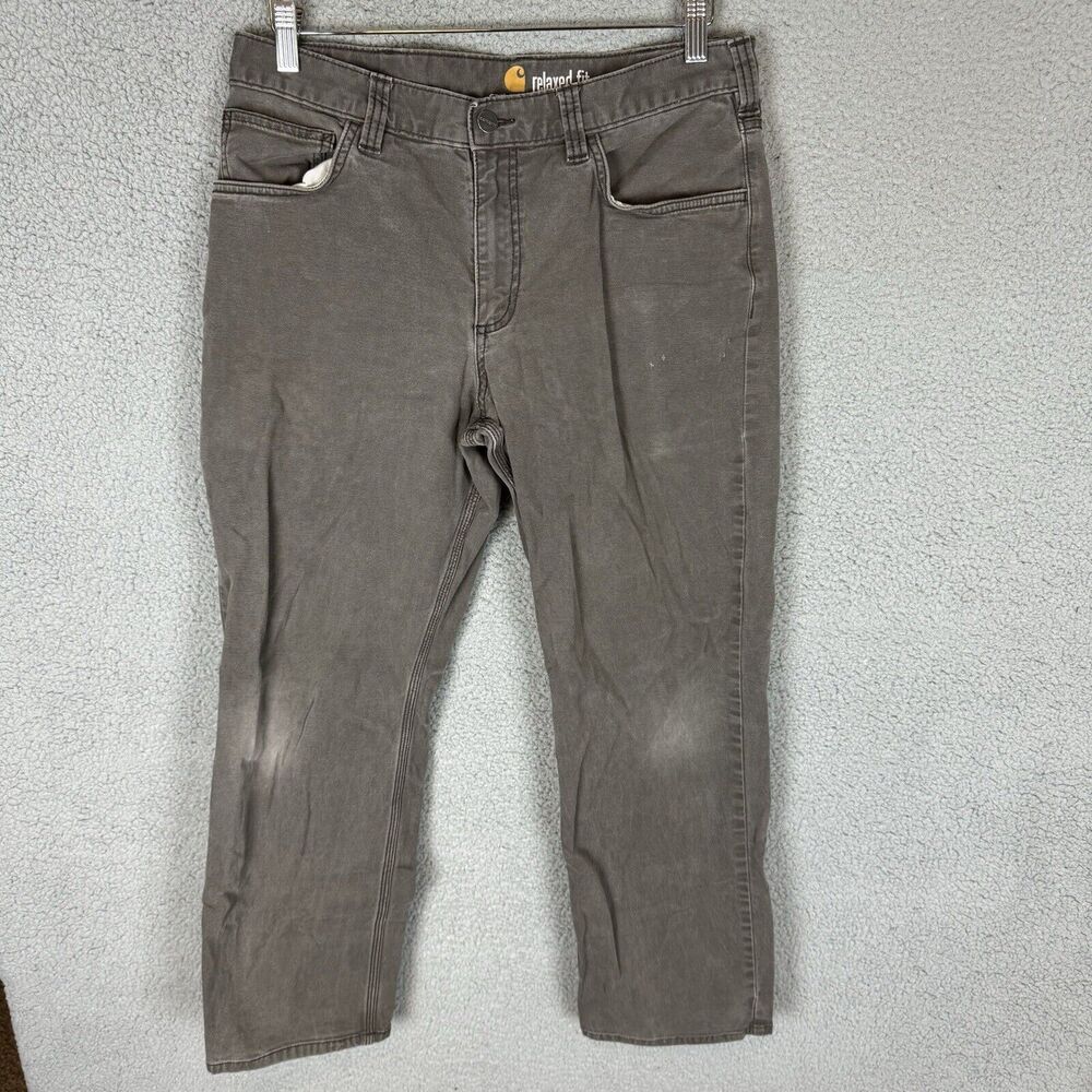 Carhartt Pants Mens 33x28 Grey Workwear Relaxed Fit Flex Work Cotton